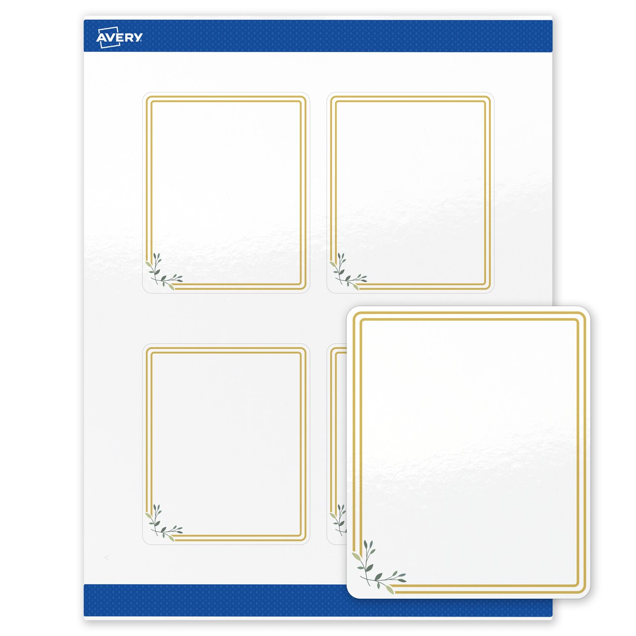 Avery Printable Rectangle Labels, Gold Double Border with Florals, 4" x 3-1/3", Glossy White Rectangle Labels, Permanent, Laser/Inkjet, 40ct, Great for Product Labels